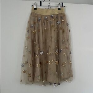 Chic Tulle Skirt with Gold Waistband and Silver Embellishments